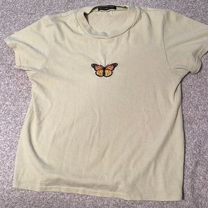 Brandy Melville green shirt with butterfly embroidered